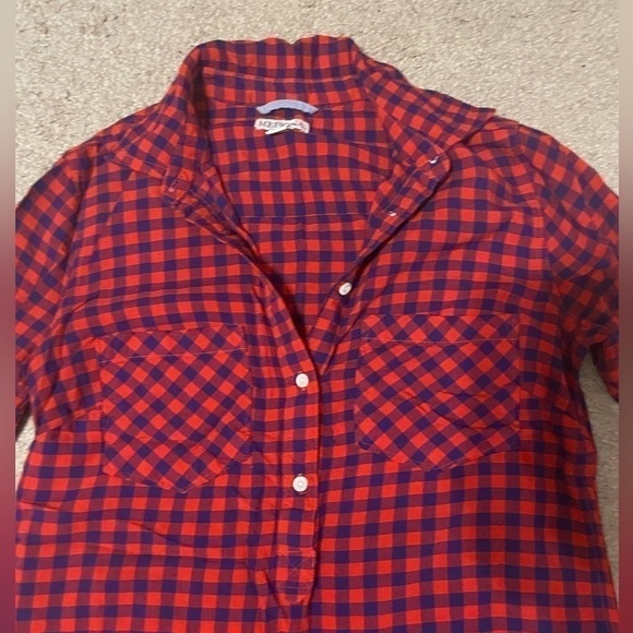 Merona Red and black 3/4 sleeve plaid top size XS - Picture 3 of 7